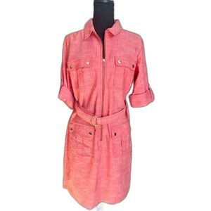 Sharagano New York Cotton Blend Zip Belted Front Dress in Size 12 NWOT